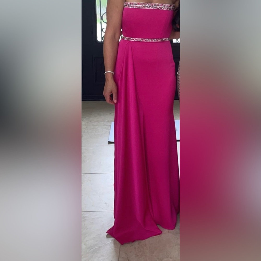 Alex Perry Raspberry Satin Draped Column Gown - Picture 6 of 8